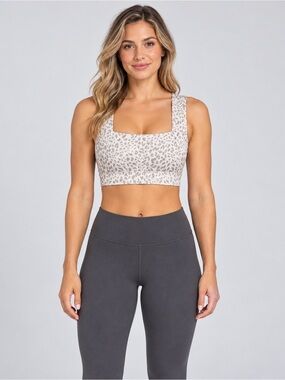 ALLFENIX Leopard Print Square Neck Sports Bra Size S